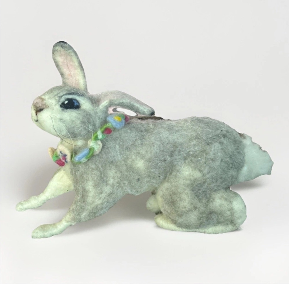 Needle Felted Rabbit Handmade Wool Bunny Sculpture Fiber Art Easter 12” OOAK